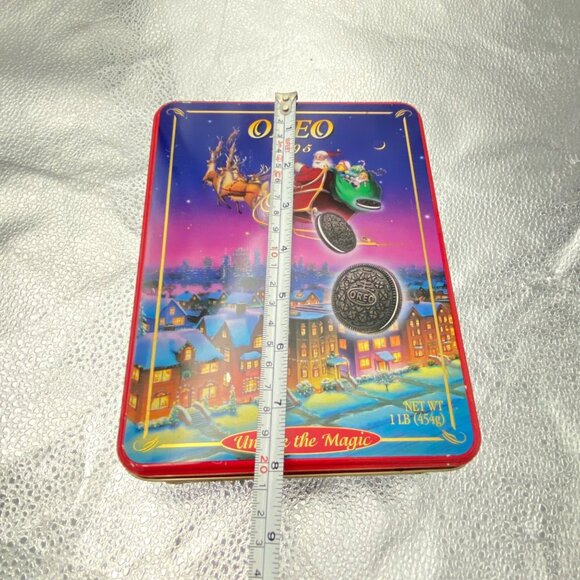 VTG Christmas Oreo Collectible Tin Container 1995 Santa Claus Unlock The Magic - Picture 14 of 15